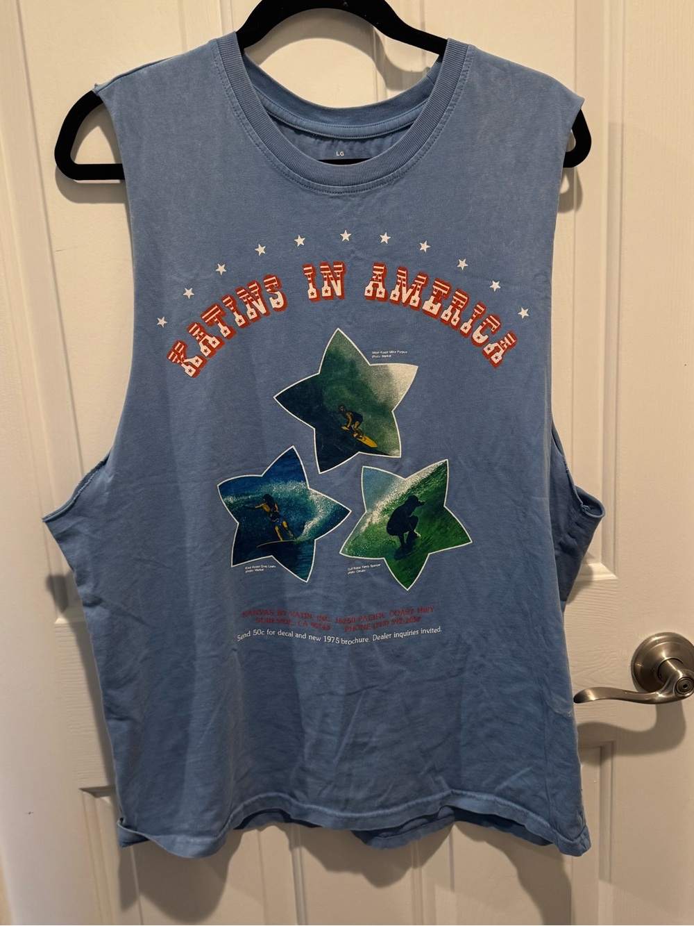 Mens Katin Vintage Coastal Blue Graphic Muscle Tank with Surf Stars Size L